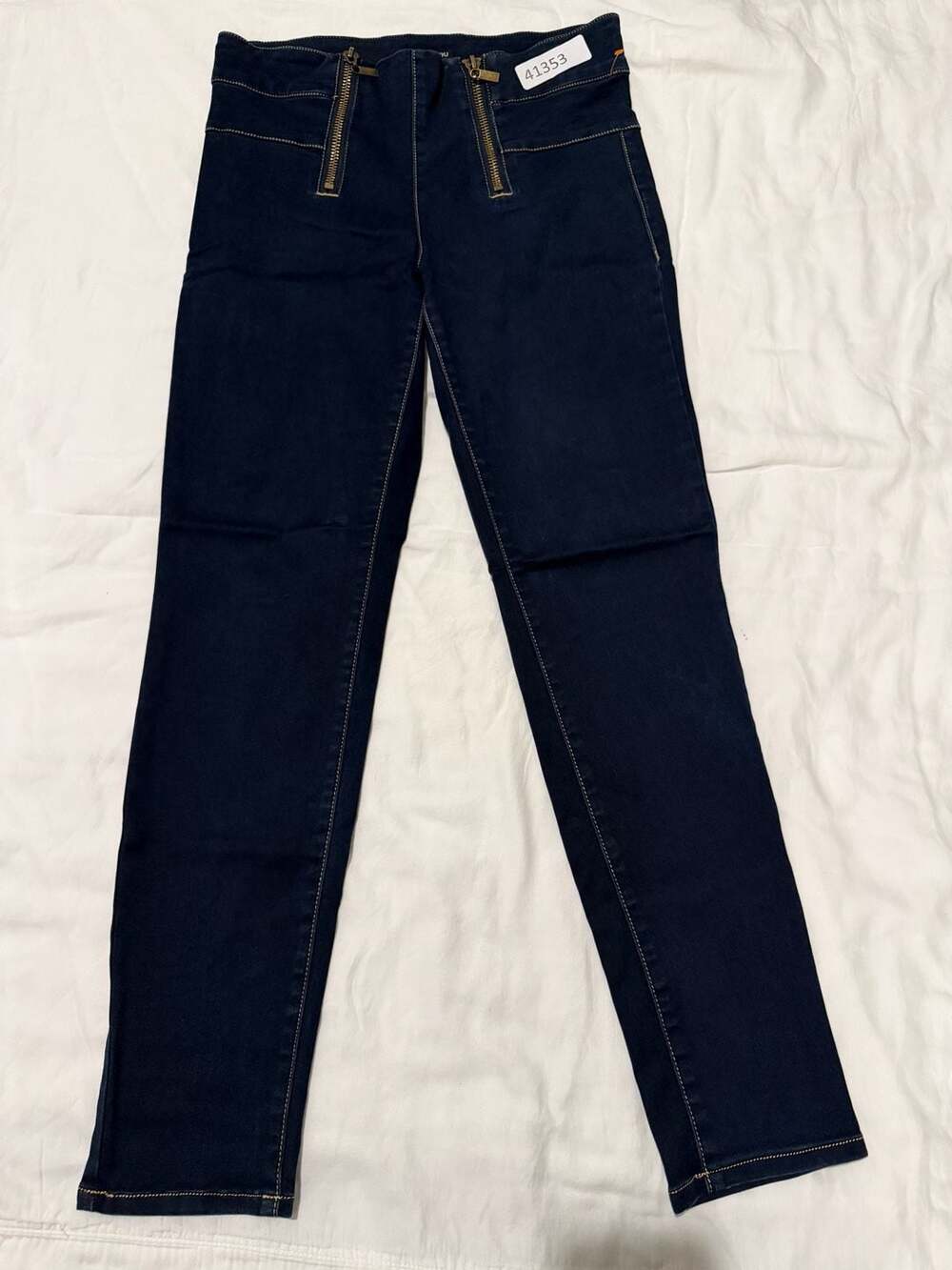 Bisou Bisou Dark Wash High-Rise Moto Skinny Jeans with Front Zipper Detail